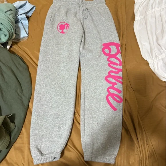 Barbie Light Gray Joggers with Pink Logo - Picture 1 of 6